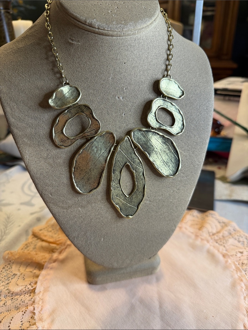 Fashion Jewelry Gold-Tone Organic Layered Pendant Necklace